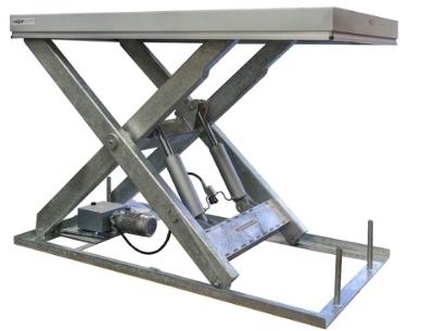 TT3000 emelőasztal galvanizált ollóval és rozsdamentes acél felső lemezzel