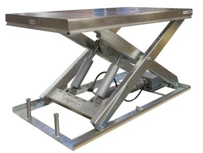 TS4000 emelőasztal galvanizált ollóval és rozsdamentes acél felső lemezzel